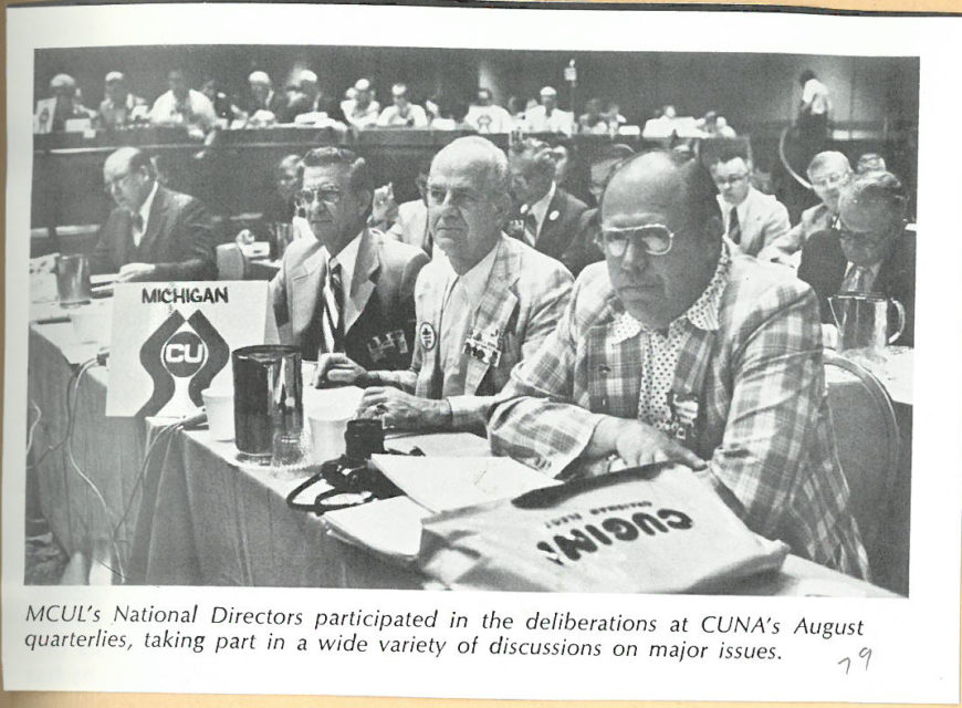 Michigan Credit Union League National Directors at CUNA's August, 1979 quarterlies (Middle, Robert J. Debri).