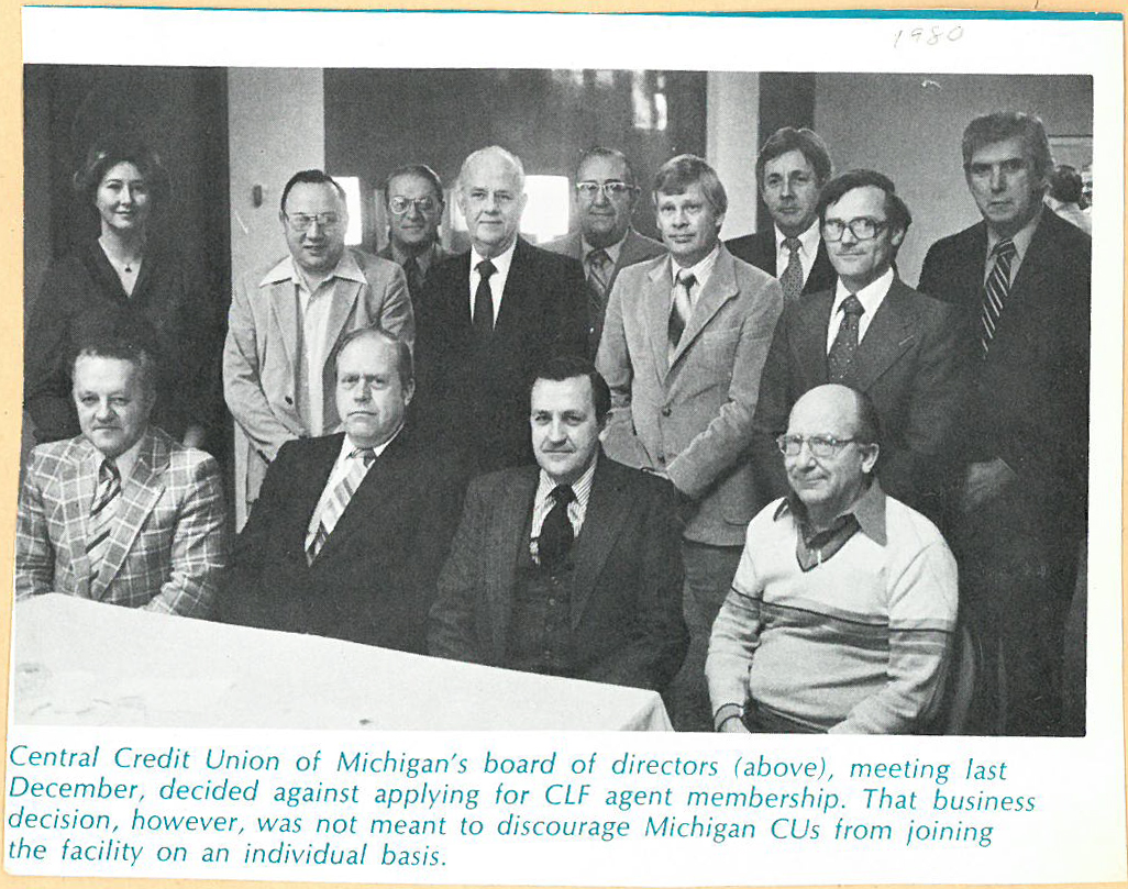 Central Credit Union of Michigan's board of directors meeting (Second row, middle, Robert J. Debri).