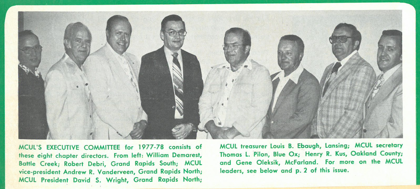 Michigan Credit Union League's Executive Committee 1977-78 (second from left, Robert J. Debri).