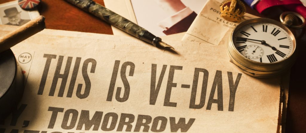 Newspaper headline for VE-Day