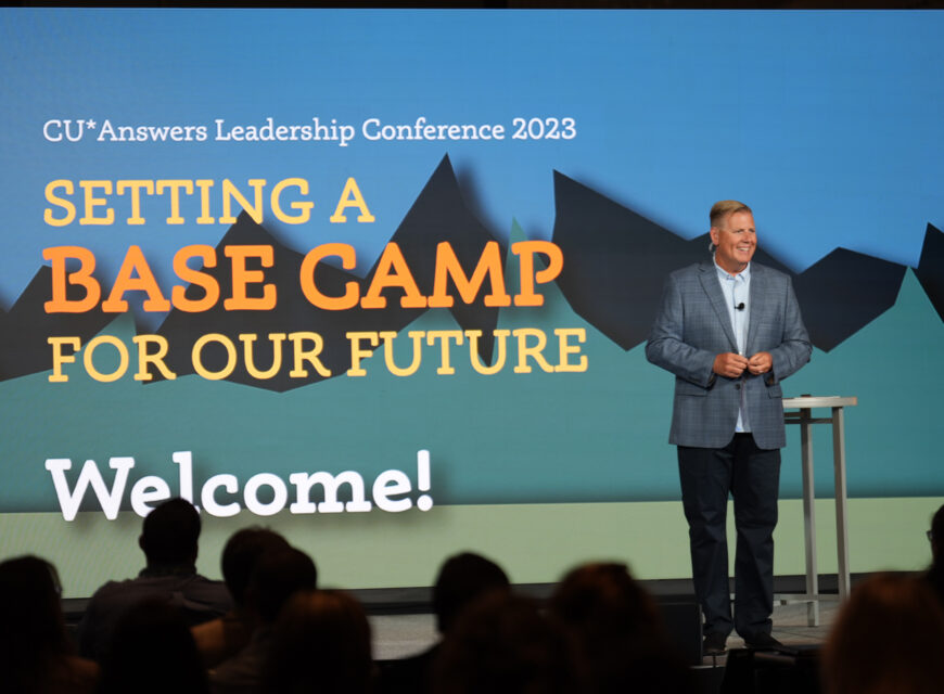 CU*Answers CEO Geoff Johnson welcomes attendees to the 2023 Leadership Conference.
