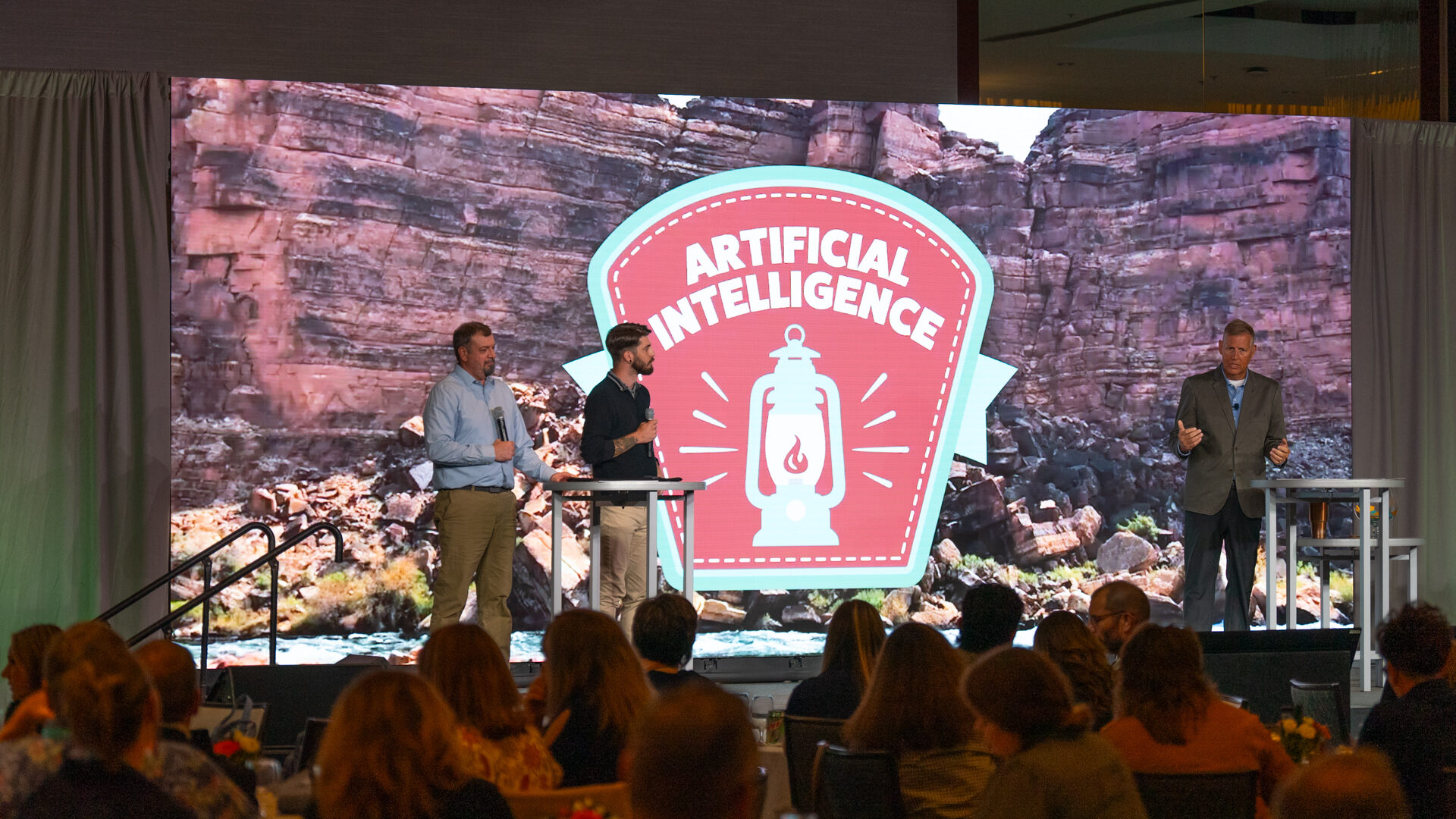 EVP Brian Maurer and Business Intelligence Analyst Matt Collins join CEO Geoff Johnson on stage to discuss artificial intelligence and its role within the credit union industry.