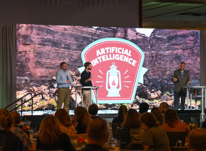 EVP Brian Maurer and Business Intelligence Analyst Matt Collins join CEO Geoff Johnson on stage to discuss artificial intelligence and its role within the credit union industry.